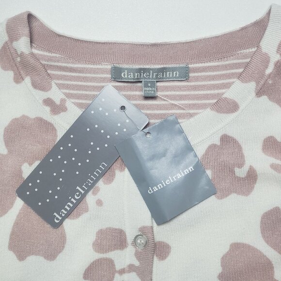 Daniel Rainn Cardigan Sweater Women Small Light Mauve White Abstract Flower Chic - Picture 12 of 16